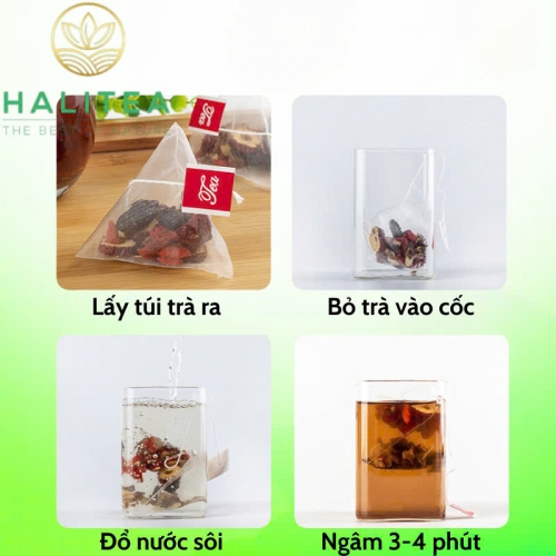 Trà Nhân Sâm Ngũ Bảo HALITEA Túi Tam Giác Hộp Thiếc 150gr/ hộp/ 25 túi 